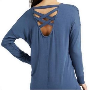 Athleta Crisscross back Sweatshirt Blue Size Small